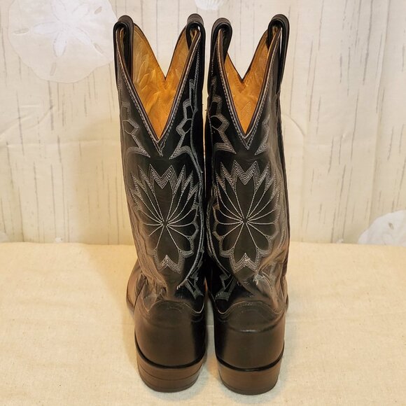 VINTAGE DAN POST BLACK LEATHER WESTERN DRESS BOOTS SIZE 9.5 D MADE IN USA - Picture 4 of 11